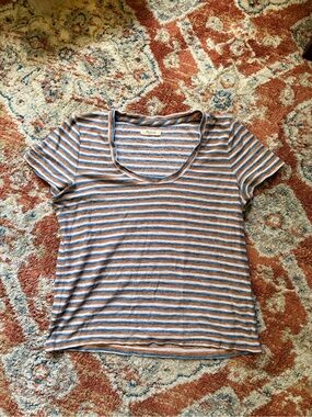 Madewell Rust and Blue Striped Scoop-Neck Tee